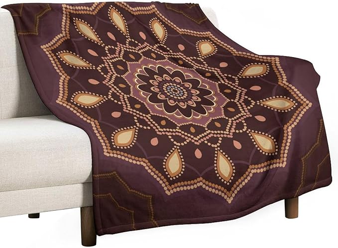 Mandala Throw Blanket Indian Hippie Bohemian Art Floral Texture Ornamental Pattern Blanket for Sofa Bed Couch Chair Or Dorm 50"x60"