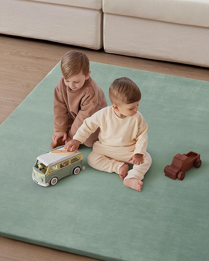 Blissful Diary Ultra Soft Baby Play Mat, 50x50 Floor Mat with Removable & Washable Slip-On Cover for Babies and Toddlers Infants, Sage Green