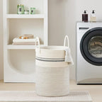 VIPOSCO Large Laundry Hamper, Tall Woven Rope Storage Basket for Blanket, Toys, Dirty Clothes in Living Room, Bathroom, Bedroom - 72L Stripe White