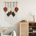 Tiaforza Macrame Wall Hanging Decor Art, Handmade Leaf Feather Woven Boho Wall Tapestry, Ideal Decor for Apartment, Bedroom, Living Room, Office, and Dining Area, Size 16.5"x29.5"