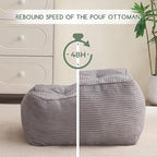 HIGOGOGO Square Stuffed Pouf Ottoman, Corduroy Poufs with Foam Chunk Filling, Furry and Fluffy Pouf Foot Stool Storage Ottoman, 21 X 21 Floor Poufs Foot Rest for Living Room, Grey