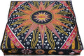 ICC Large Square Floor Pillow Cover Hippie Ottoman Pouf Cover Daybed Cotton Mandala Cushion Cover with Heavy Duty Zipper Seating Ottoman Poufs Dog-Pets Bed (Yellow Burning Sun, 35" Square)