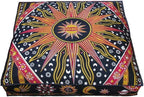 CRAFT KALA Mandala Floor Pillow Cushion Cover Seating Throw Cover Hippie Decorative Bohemian Ottoman Poufs Pom Pillow Cases Boho Indian Cotton Living Room Yoga Home Décor 24" Square Orange Burning sun