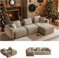 VINGLI 112.2“ Convertible Corduroy Cloud Sectional Couches with Movable Ottoman, L-Shaped Boneless Couches for Living Room with Deep Seat, 3 Seater Modular Spineless Sofa, No Assembly Required, Khaki
