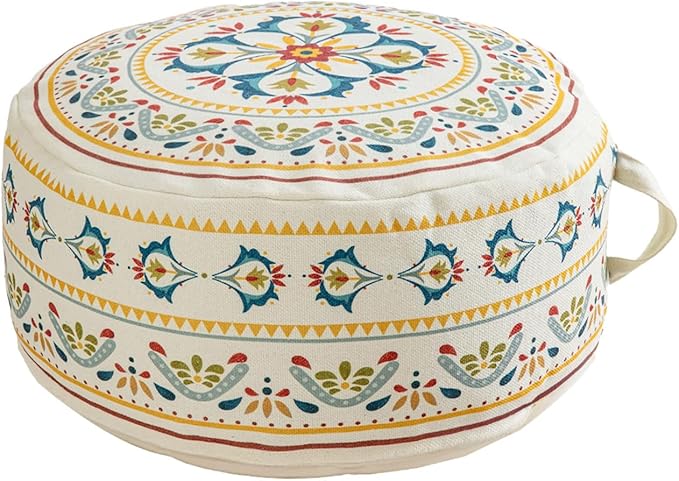 MOCOFO Round Bohemian Ottoman Pouf Cover, 18 Inch, Cotton Blend, Church Window Print, Living Room Storage Footrest, Cover Only (Little Wild)