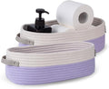 2 Pack Small Cotton Rope Woven Basket Toilet Paper Baskets for Organizing Decorative Baskets for Boho Decor Small Storage Basket 13"x5.9"x4" Purple