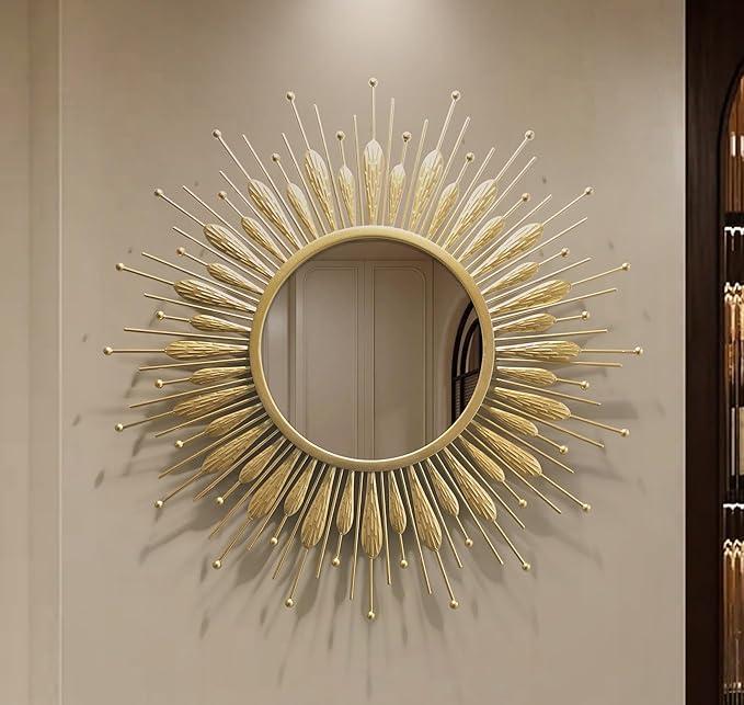 24" Sunburst Gold Wall Mirror Flower Design,Luxury Decorative Mirrors for Wall Decor Entryway/Dining Room/Kitchen