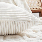 Fancy Homi 2 Packs Cream White Lumbar Decorative Throw Pillow Covers 14x22 Inch for Living Room Couch Bed Sofa, Rustic Farmhouse Boho Home Decor, Soft Striped Corduroy Rectangle Accent Cushion Case