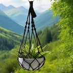 2 Pack Macrame Hanging Planters - Stylish Plant Hangers Crochet Boho Plant Holder Hanging Plant Basket for Up to 8 Inch Pots(Black, Without Patterns)