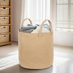 ShellKingdom Laundry Basket, Large Natural Rope Woven Storage Basket with Handles for Home, Living Room, Laundry, Storage Organizer for Blankets, Clothes, Plant, Toys, 19.7 x 14.96 INCH (Jute)