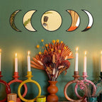 MAXROCK Scandinavian Natural Decor Acrylic Moonphase Mirrors, Moon Phase Mirror Set, Bohemian Wall Decoration for Living Room Bedroom（Not Actual Mirror)