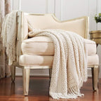 CREVENT Home Decor Farmhouse Couch Sofa Chair Bed Throw Blanket, Soft Warm Cozy Light Weight for Travelling (50''X60'' Beige/Ivory)