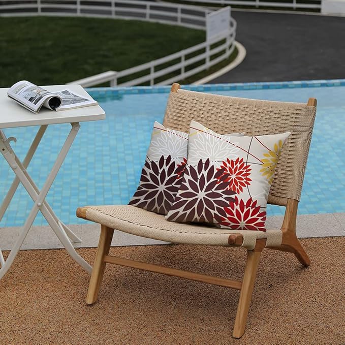 DFXSZ Red Brown Outdoor Pillow Cover 16X16 Inch Set of 2 Outdoor Waterproof Fall Floral Brown Decorative Pillowcase Decor for Couch Patio Funiture Garden Print Polyester Cushion Cover 01K16