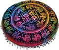 CRAFT KALA Mandala Floor Pillow Cushion Cover Seating Throw Cover Hippie Decorative Bohemian Ottoman Poufs Pom Pom Pillow Cases Boho Indian Cotton Living Room Home Décor 24" Round, Multi U.p Elephant