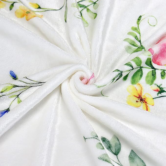 Colorful Wildflowers Throw Blanket Botanical Plant Bed Blanket Watercolor Floral Flower Blankets Soft Flannel Fleece Throw Blanket Boho Cozy Fluffy Plush Blankets 60" X 80"