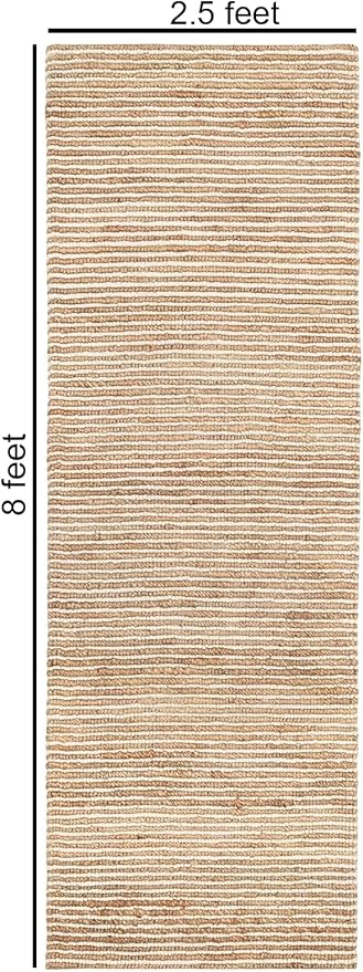 FRELISH DECOR Wool and Jute Premium Handwoven Chunky Stripes Rug - Contemporary Runner Rug for Bedroom Entryway Kitchen (2.5' x 8' - Natural Ivory)
