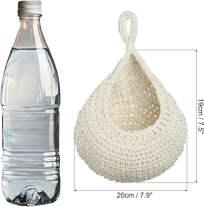 PATIKIL Hanging Fruit Baskets for Kitchen, Medium Size Teardrop Home Decor Storage Hand-Woven Wall Hanging Basket for Garlic Potato Vegetable, Beige