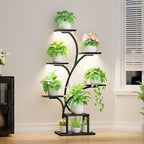 Plant Stand Indoor with Grow Lights, 7 Tiered Indoor Plant Shelf, 49" Corner Plant Stands for Indoor Plants, Metal Plant Flower Display Shelf, Tree-Shaped Plant Rack for Home, Black