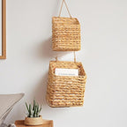 2-Tier Wall Hanging Wicker Water Hyacinth storage baskets Set,Woven Rustic Natural Farmhouse Door Baskets Organizer for decor,Kitchen Pantry, Home Office, Entryway, Bathroom