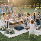 Extra Large Outdoor Boho Picnic Blanket 91'' x 71'' Blue Table Runner 6 Throw Pillow Cover Woven Cotton Yarn Oversize Beach Blanket Washable for Picnic Camp Wedding