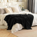 MIULEE Black Throw Blanket 3D Ribbed Jacquard Fleece Flannel Velvet Plush Decorative Bed Blanket (Throw, 50" x 60") - Super Soft, Lightweight, Warm and Cozy for Couch Sofa