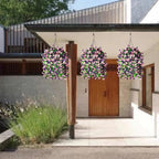 INQCMY Artificial Hanging Flowers in Basket for Outdoor Spring Summer Decoration,4pcs Faux Silk Violet in Planter UV Resistant for Outside Home Patio Garden Porch Deck Decor(Pink Purple)