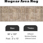 HUGEAR 3x10 Runner Rug Hallway Vintage Brown Machine Washable Retro Floral Low Pile Carpet Vacuumable Distressed Long Throw Rug Bedroom Office Bathroom Kitchen Laundry Non Slip Soft Lightweight