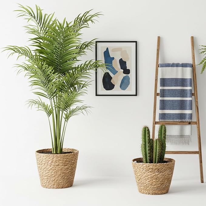 simarro 3 Pack Seagrass Planter Basket, 3 Sizes Stylish Plant Containers Flower Pots with Plastic Lining Woven Baskets for Plants Indoor and Outdoor
