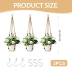 3Pcs Macrame Plant Hangers Indoor 35Inch Brown Hemp Rope Plant Hanger Hanging Plant Holders Hanging Planter Basket Flower Pot Holder with S Hooks and Hook Nails, Crochet Home Decor Plant Hanger