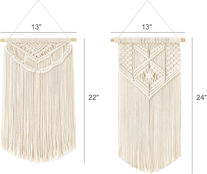 Mkono 2 Pcs Macrame Wall Hanging Boho Wall Art Decor Woven Chic Bohemian Room Decor for Bedroom Nursery Living Room Dorm Apartment, Medium Size 22" L x 13" W and 24" L x 13" W