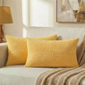Fancy Homi 2 Packs Yellow Long Lumbar Decorative Throw Pillow Covers 12x24 Inch for Couch Bed Sofa, Rustic Farmhouse Boho Home Decor, Soft Striped Corduroy Rectangle Accent Cushion Case 30x60 cm
