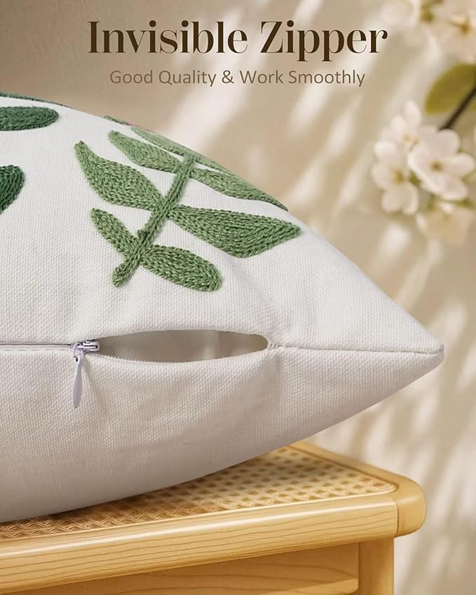 JASEN Embroidered Floral Boho Throw Pillow Cover 18x18 Inch - Decorative Cotton Pillow Case for Couch, Sofa, Bedroom, Living Room - Farmhouse Home Aesthetic Housewarming Gifts (Floral, 18" x 18")