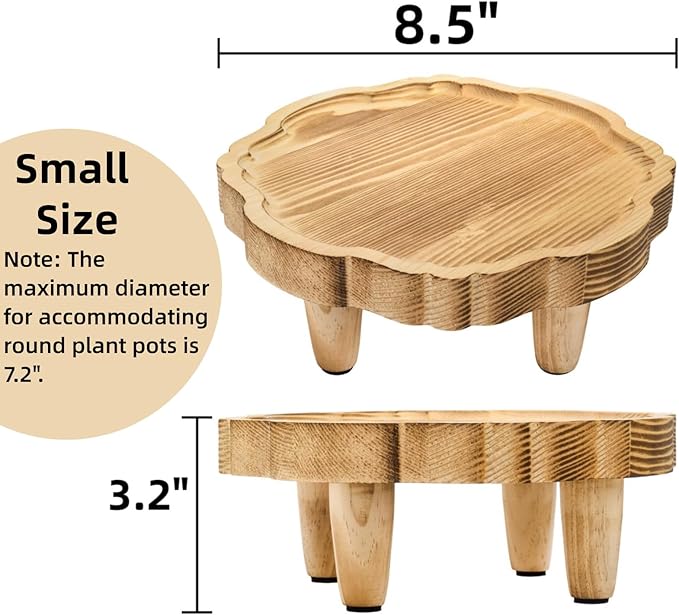 2 Pack Mini Wood Pedestal Stand, 8.5 Inch Small Plant Risers for Decor, Farmhouse Plant Stool Display Stand, Footed Pedestal Tray Plant Holder for Candles, Soap, Garden, Patio, Home, Kitchen, Bathroom