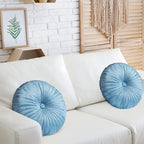 Namalu 2 Pcs Round Throw Pillow 13.8 Inch Decorative Round Velvet Floor Pillows Pumpkin Throw Pillows with Center Button for Thanksgiving Home Decor Living Room Sofa Couch Bed Chair (Blue)