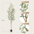 Bellacat Faux Olive Tree 7ft，Olive Trees Artificial Indoor with Natural Wood Trunk and Realistic Leaves and Fruits. 7 Feet(84in) Fake Olive Tree for Home House Office Décor.