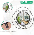 Mirrors Wall Decor Iron Frame Round Art Wall Mirrors Home Decoration Hanging Mirrors for Living Room Bedroom Bathroom Entryway Black 16"