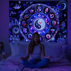 Lahasbja Blacklight Constellation Tapestry UV Reactive Sun and Moon Tapestries Spiritual Zodiac Astrology Tapestry Galaxy Backdrop Mystic Yin Yang Wall Hanging for Bedroom