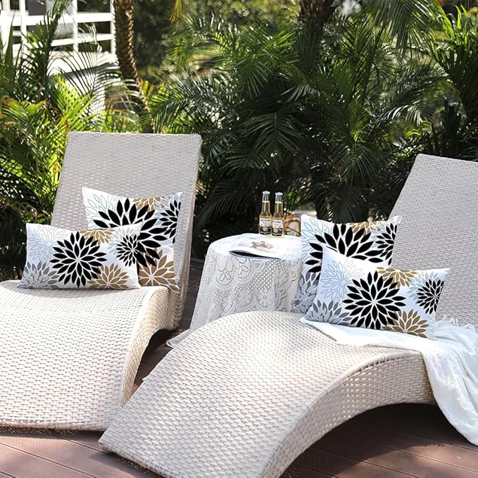 DFXSZ Black Brown Pillow Covers 12x20 Inch Set of 2 White Gray Flower Throw Pillows Farmhouse Outdoor Modern Floral Linen Square Cushion Case Decor for Living Room Sofa Patio Funiture Garden 002B12