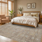 8x10 Area Rugs for Living Room, Large Washable Rug, Beige Vintage Retro Boho Style, Non Slip & Low Pile Faux Wool Carpet for Indoor Dining Room, Bedroom, Dorm, Classroom and Kids Room