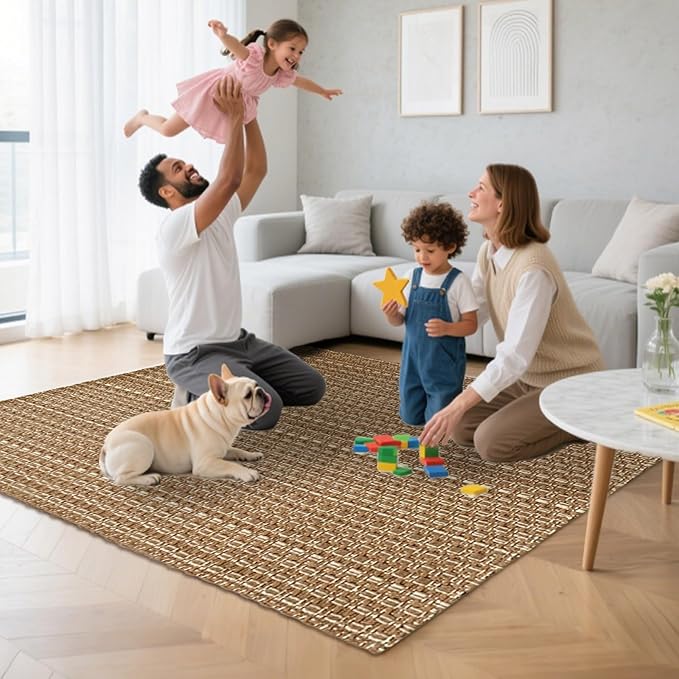 3x5 ft Rugs for Bedroom - Non-Slip Machine Washable Neutral Rug for Living Room,Faux Jute Rug,Braided Area Rug,Boho Solid Rugs for Home and Office,Very Soft,Stain-Resistan,Tan Brown