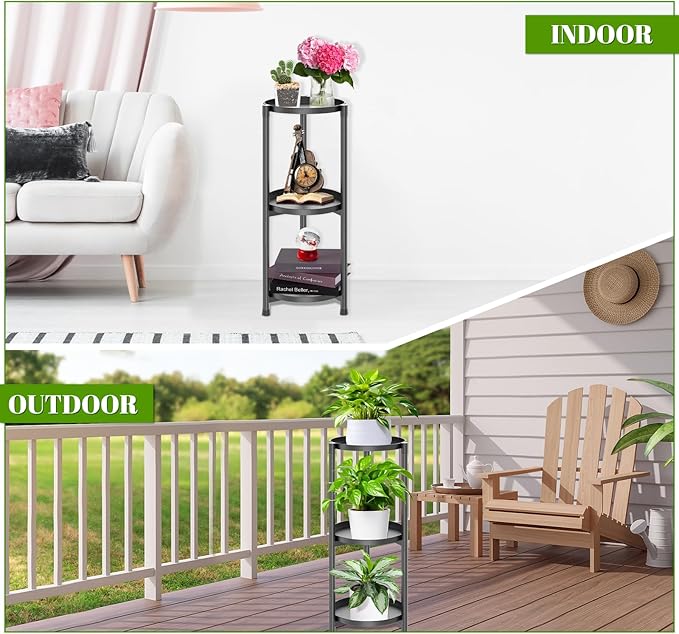3 Tier Plant Stand Indoor, Black Metal Corner Tall Plant Stands for Multiple Plants, Flower Pot Holder Shelf Outdoor Plant Display Rack for Garden Balcony Patio Living Room