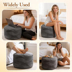 2PCS 20 * 20 * 12inch Unstuffed Ottoman Pouf Cover Unfillable Pouf Cover Foot Rest with Storage Corduroy Round Foot Stool Covers for Living Room Bedroom Home Decor,Grey