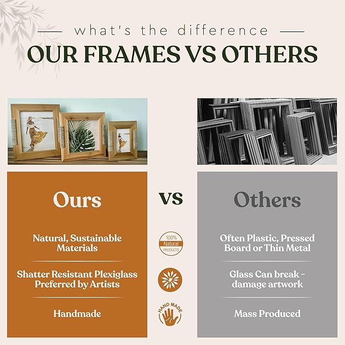 Boho Wooden Picture Frame with Wicker Accent | For 4x6 Photo or Artwork | 7x9 Inch Outer Edge | Bohemian, Coastal or Biophilic Style, Wall & Tabletop Decor Picture Frame, All Natural Wood & Seagrass | Golden Brown