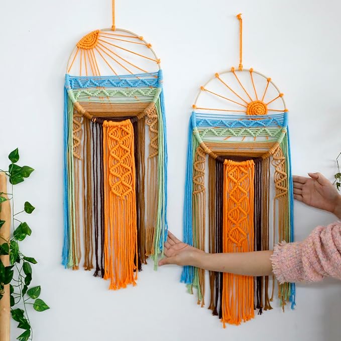 Artilady 2 Pack Macrame Sun Wall Decor Hanging Tapestry Sunrise Sunset Wall Art Set, Hand Woven Boho Tapestries Colorful Decor For Bedroom Living Room Nursery Apartment (2 Pcs)