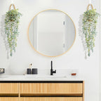 Fake Hanging Plant Decor Indoor, Eucalyptus Artificial Faux Plants in Wall Woven Planters, Jute Hanger with Black Pot Soft Green 1PCS 23Inch Long