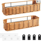Hanging Wall Basket, Adhesive Wall-Mounted Organizer for Storage, 2-Pack Plastic Wicker Woven Storage Shelves for Kitchen Cabinets, Bathroom, Pantry, Brown Color