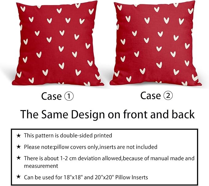 Kawani Valentines Day Pillow Covers 20X20 Inch Red White Hearts Valentine Decorative Square Pillow Cases Set of 2 Valentine's Day Wedding Anniversary Throw Pillows Home Decor for Sofa Bedroom Couch
