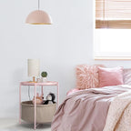 danpinera Round Side Table with Fabric Storage Basket, Metal Side Table Small Bedside Nightstand with Removable Tray Top for Living Room, Bedroom, Nursery, Laundry, Light Pink