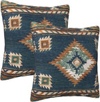 Western Native American Blue Pillow Covers 18x18 Set of 2, Southwestern Boho Aztec Throw Pillow Covers Outdoor Decorative Pillow Case for Couch Bed Sofa Cushion Home Decor