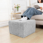 Asuprui Round Square Pouf Ottoman Foot Rest – Lightweight Modern Footstool with Plush Foam Filling, Perfect for Living Room Decor & Cozy Comfort – 20x20x14 Inch Chic Accent Piece (Light Gray)
